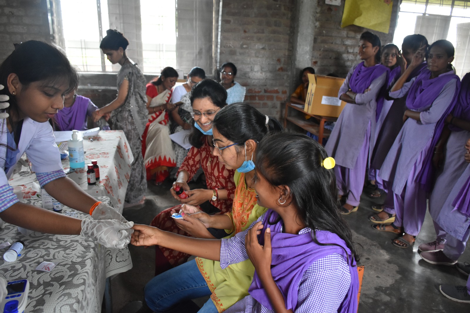 Students performing the haemoglobin  % test